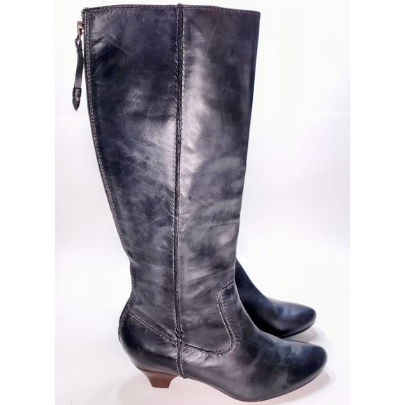 FRYE Steffi Back Zip Knee High Riding Boot Distressed Charcoal Grey Leather Sz 9 - Picture 2 of 12